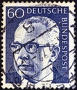 GERMANY - CIRCA 1971: A stamp printed in Germany shows a portrait of Federal President Gustav Heinemann, circa 1971.