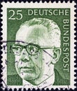 GERMANY - CIRCA 1971: A stamp printed in Germany shows a portrait of Federal President Gustav Heinemann, circa 1971.