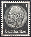 GERMANY - CIRCA 1933: A stamp printed in Germany shows President Paul von Hindenburg, circa 1933. Royalty Free Stock Photo