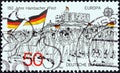 GERMANY - CIRCA 1982: A stamp printed in Germany shows the rally to Hambach Castle, 1832 wood engraving, circa 1982.