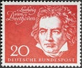 GERMANY - CIRCA 1959: A stamp from the stamp sheet on the occasion of the inauguration of the Beethoven Hall in Bonn September 8,