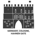 Germany, Cologne, Hahnen Gate travel landmark vector illustration