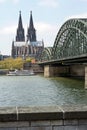 Germany, Cologne, railway bridge and cathedral Royalty Free Stock Photo
