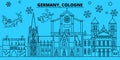 Germany, Cologne winter holidays skyline. Merry Christmas, Happy New Year decorated banner with Santa Claus.Germany Royalty Free Stock Photo