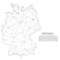 Germany communication network map. Vector low poly image of a global map with lights in the form of cities