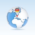 Germany - country map and flag located on globe, world map. Royalty Free Stock Photo
