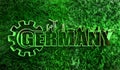 Germany country name with industrial icons and green grass