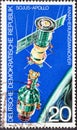 GERMANY, DDR - CIRCA 1975 : a postage stamp from Germany, GDR showing the approach maneuver. Soviet-American space company Soyuz-A