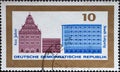 GERMANY, DDR - CIRCA 1965 : a postage stamp from Germany, GDR showing the buildings: Alte Waage, new building Katharinenstrasse i