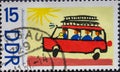 GERMANY, DDR - CIRCA 1967: a postage stamp from Germany, GDR showing children`s drawings: fire Department