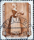 GERMANY, DDR - CIRCA 1955 : a postage stamp from Germany, GDR showing The Chocolate Girl by Jean Etienne Liotard. Paintings from