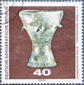 GERMANY, DDR - CIRCA 1970: a postage stamp from Germany, GDR showing a clay drum around 2500 BC; Leuna-RÃÂ¶ssen, Merseburg distric