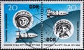 GERMANY, DDR - CIRCA 1963 : a postage stamp from Germany, GDR showing the cosmonauts Valentina Tereschkowa and Valeri Bykowski in