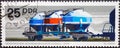 GERMANY, DDR - CIRCA 1973 : a postage stamp from Germany, GDR showing a drawing of a railway wagon with three pressure vessels. Te