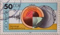 GERMANY, DDR - CIRCA 1980 : a postage stamp from Germany, GDR showing equipment and graphic representations on geophysics: seismol