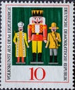 GERMANY, DDR - CIRCA 1967: a postage stamp from Germany, GDR showing folk art from the Erzgebirge: Nutcracker figures