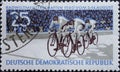 GERMANY, DDR - CIRCA 1960 : a postage stamp from Germany, GDR showing a group of track cyclists. Cycling World Championships 1960