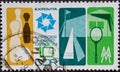GERMANY, DDR - CIRCA 1973 : a postage stamp from Germany, GDR showing Leisure articles such as cone pins, camping tents, badminto