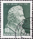 GERMANY, DDR - CIRCA 1956 : a postage stamp from Germany, GDR showing a portrait of the composer and musician Wolfgang Amadeus Mo