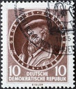 GERMANY, DDR - CIRCA 1955 : a postage stamp from Germany, GDR showing a portrait of the doctor, humanist and mineralogist Georg A