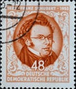 GERMANY, DDR - CIRCA 1953 : a postage stamp from Germany, GDR showing a portrait of Franz Schubert, Austrian composer. For the 125