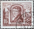 GERMANY, DDR - CIRCA 1953 : a postage stamp from Germany, GDR showing a portrait of Heinrich von Kleist, poet; his birthplace, Kle