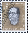 GERMANY, DDR - CIRCA 1960 : a postage stamp from Germany, GDR showing a portrait of the journalist Lothar Erdmann 1888Ã¢â¬â1939. Vi