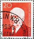 GERMANY, DDR - CIRCA 1959 : a postage stamp from Germany, GDR showing a portrait of the politician and President Wilhelm Pieck. Fo Royalty Free Stock Photo