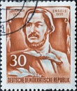 GERMANY, DDR - CIRCA 1955 : a postage stamp from Germany, GDR showing a portrait of the publicist and socialist Friedrich Engels,
