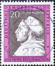 GERMANY, DDR - CIRCA 1967: a postage stamp from Germany, GDR showing a portrait of the reformer Martin Luther on the 450th anniver