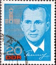 GERMANY, DDR - CIRCA 1965 : a postage stamp from Germany, GDR showing a portrait of the Soviet cosmonaut Pavel Beljajew, Rotes Ra