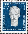 GERMANY, DDR - CIRCA 1957 : a postage stamp from Germany, GDR showing a portrait of the SPD politician Rudolf Breitscheid. Anti-fa