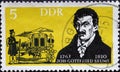 GERMANY, DDR - CIRCA 1963 : a postage stamp from Germany, GDR showing a portrait of the writer Johann Gottfried Seume, scene from