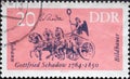 GERMANY, DDR - CIRCA 1964 : a postage stamp from Germany, GDR showing the Quadriga on the Brandenburg Gate, Gottfried Schadow