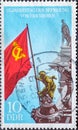 GERMANY, DDR - CIRCA 1970: a postage stamp from Germany, GDR showing soldier of the Red Army hoists the Soviet flag on the Reichst