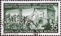 GERMANY, DDR - CIRCA 1953 : a postage stamp from Germany, GDR showing the student demonstration at the Wartburg 1817 Text: German Royalty Free Stock Photo