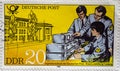 GERMANY, DDR - CIRCA 1981 : a postage stamp from Germany, GDR showing Students of the `Rosa Luxemburg` engineering school of Deu