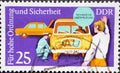 GERMANY, DDR - CIRCA 1975 : a postage stamp from Germany, GDR showing a technical vehicle inspection for road safety