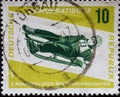 GERMANY, DDR - CIRCA 1966 : a postage stamp from Germany, GDR showing an athlete on the women`s single-seater luge. Luge World C