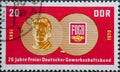 GERMANY, DDR - CIRCA 1970: a postage stamp from Germany, GDR showing the Fritz-Heckert-Medaille,  25 years of the Free German Trad Royalty Free Stock Photo