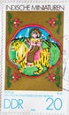 GERMANY, DDR - CIRCA 1979 : a postage stamp from Germany, GDR showing an Indian miniatures: Durga 18th century