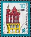 GERMANY, DDR - CIRCA 1979 : a postage stamp from Germany, GDR showing the Max-Klinger-Haus, a building on Petersstrasse, Leipzig.