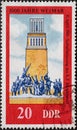 GERMANY, DDR - CIRCA 1975 : a postage stamp from Germany, GDR showing a memorial in the Buchenwald memorial near Weimar 1000th yea