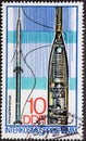 GERMANY, DDR - CIRCA 1978 : a postage stamp from Germany, GDR showing a meteorological rocket `M 100` atmospheric physics. Int