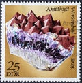 GERMANY, DDR - CIRCA 1972: a postage stamp from Germany, GDR showing minerals: amethyst from Wiesenbad in the Ore Mountains