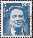 GERMANY, DDR - CIRCA 1975 : a postage stamp from Germany, GDR showing a portrait of the actor Hans Otto. Great personality