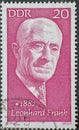 GERMANY, DDR - CIRCA 1972: a postage stamp from Germany, GDR showing a portrait of the German writer Leonhard Frank