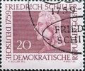 GERMANY, DDR - CIRCA 1959 : a postage stamp from Germany, GDR showing the portrait of the poet Friedrich Schiller 1759Ã¢â¬â1805 in W