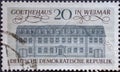 GERMANY, DDR - CIRCA 1967: a postage stamp from Germany, GDR showing a site of humanism the historic building of the Goethehaus in