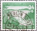 GERMANY, DDR - CIRCA 1954: a postage stamp from Germany, GDR showing the Sosa dam. Text: Help for the flood victims